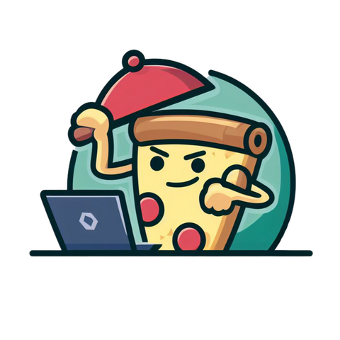 Testeroni logo showing a pizza slice in a baseball hat in front of a laptop